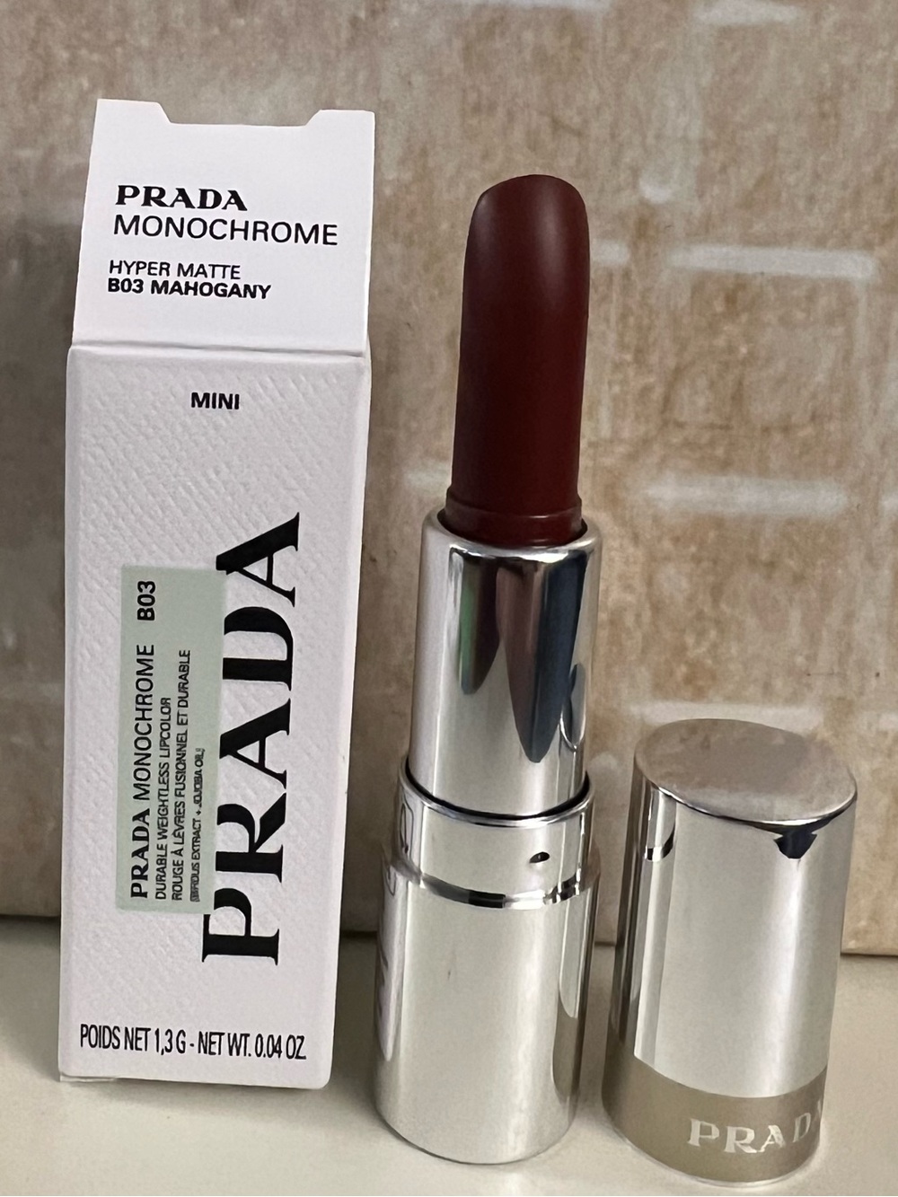 Prada Monochrome B03 MAHOGANY Hyper Matte Mini Lipstick 0.04 Oz 1.3g NIB